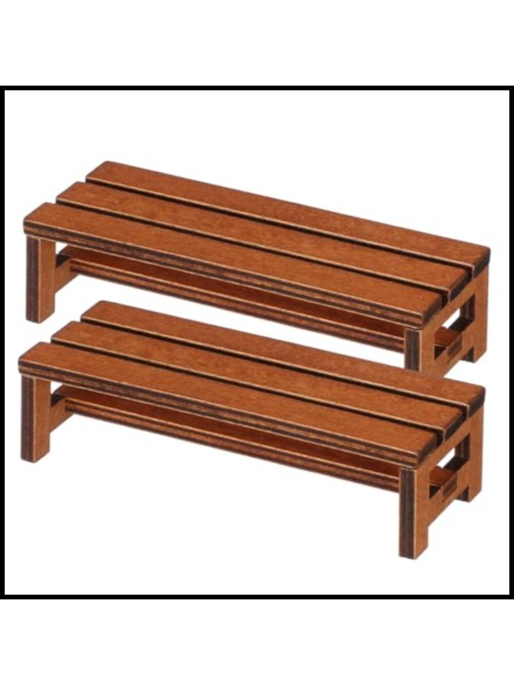 1:12 Dollhouse Wooden Bench 2-Pack Miniature Rustic Patio Seat Solid Wood